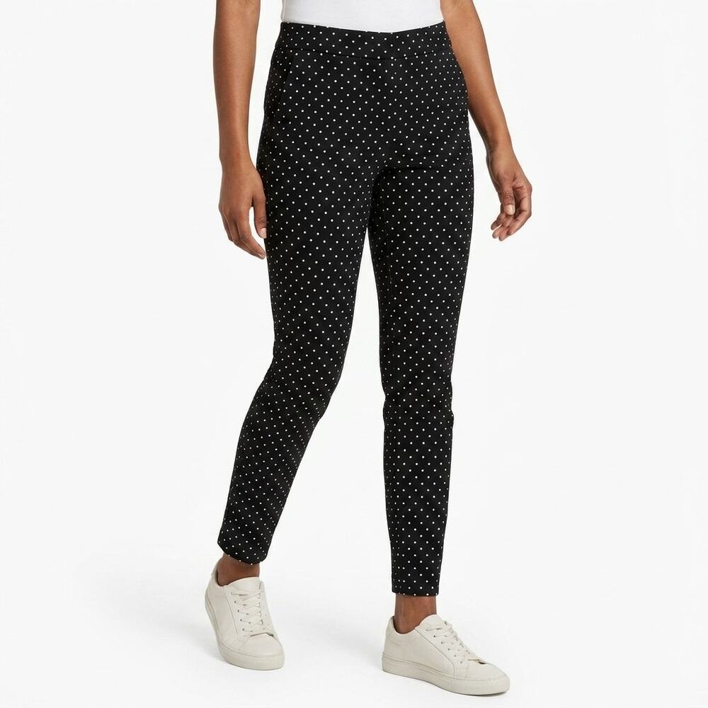 ZARA BASIC Collection Black Polka Dot Stretch Pants Women Slim Woven Size S